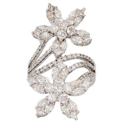 White Gold and Diamond Flower Bypass Ring
