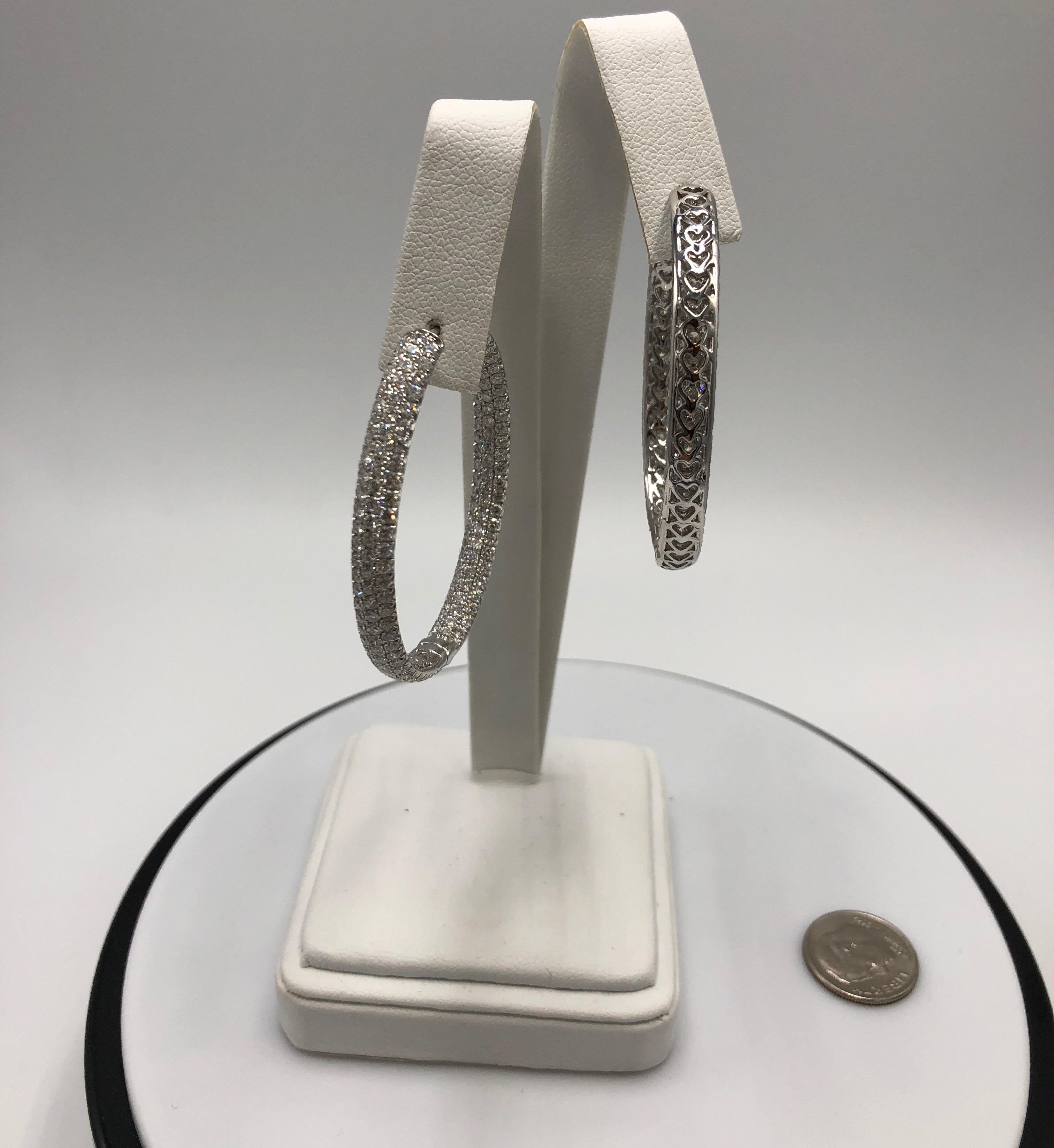 Round Cut White Gold and Diamond Hoop Earrings