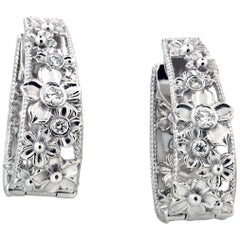 White Gold and Diamond Hoop Flower Earrings Stambolian