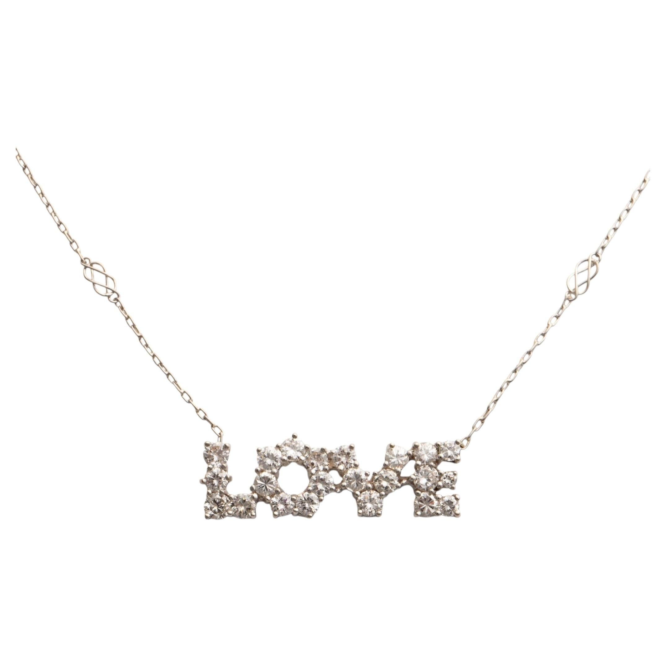 White Gold and Diamond LOVE Necklace