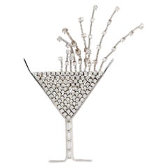 White Gold and Diamond Martini Pin by Washkoff With En Tremblant Diamond Bubbles