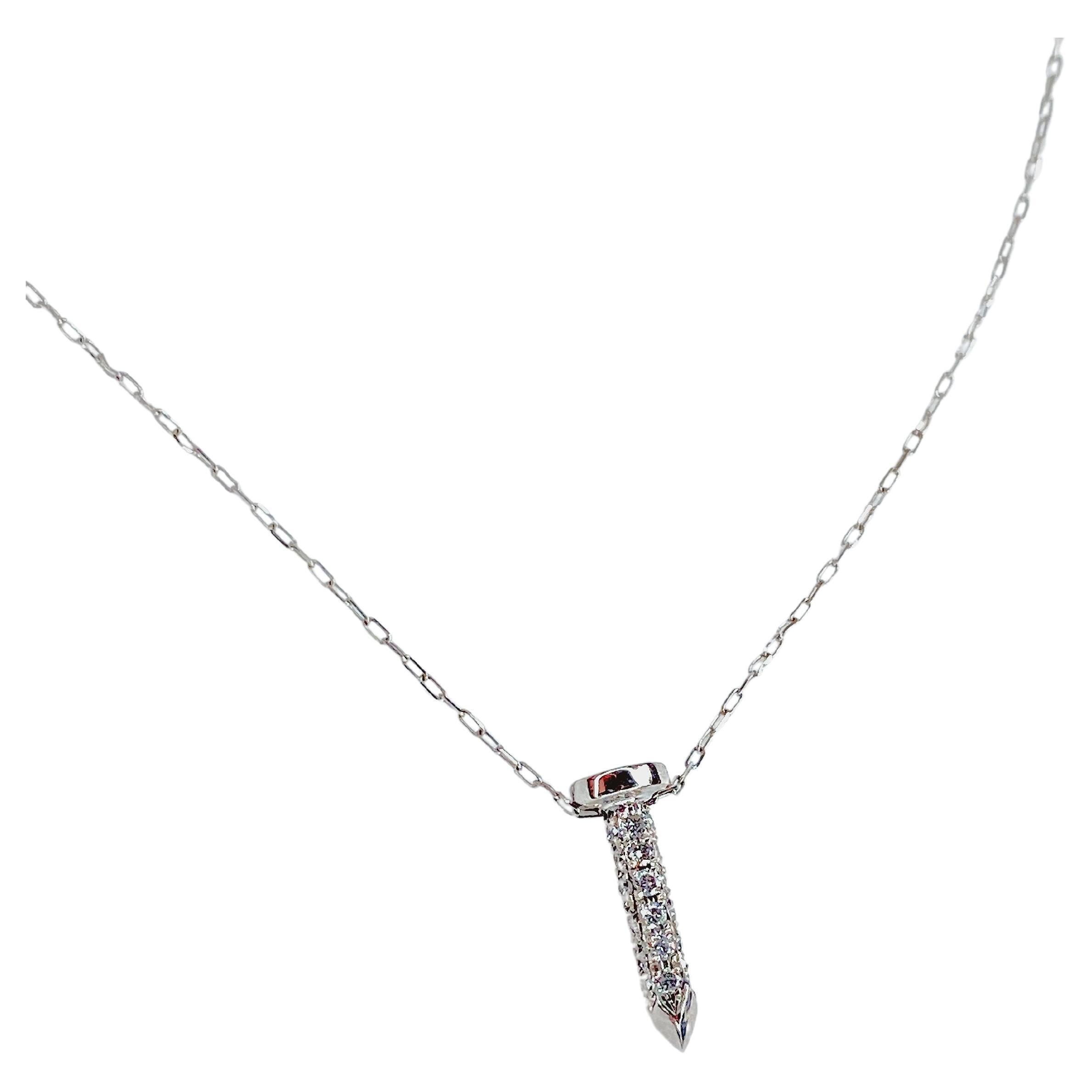 White gold and Diamond nail and chain pendant For Sale