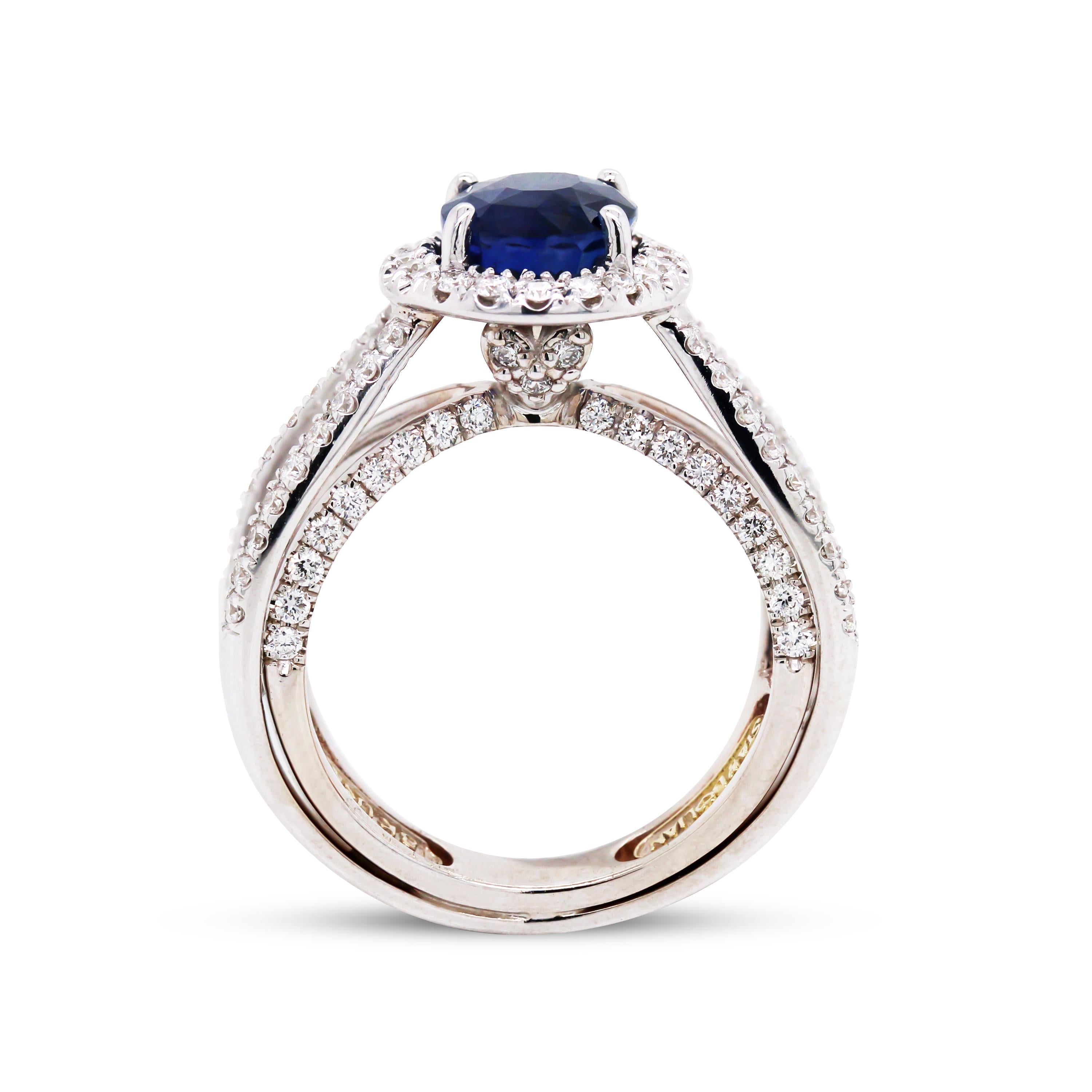 Oval Cut Stambolian 3.48 Carat Oval Blue Sapphire 18K White Gold Diamond Cocktail Ring