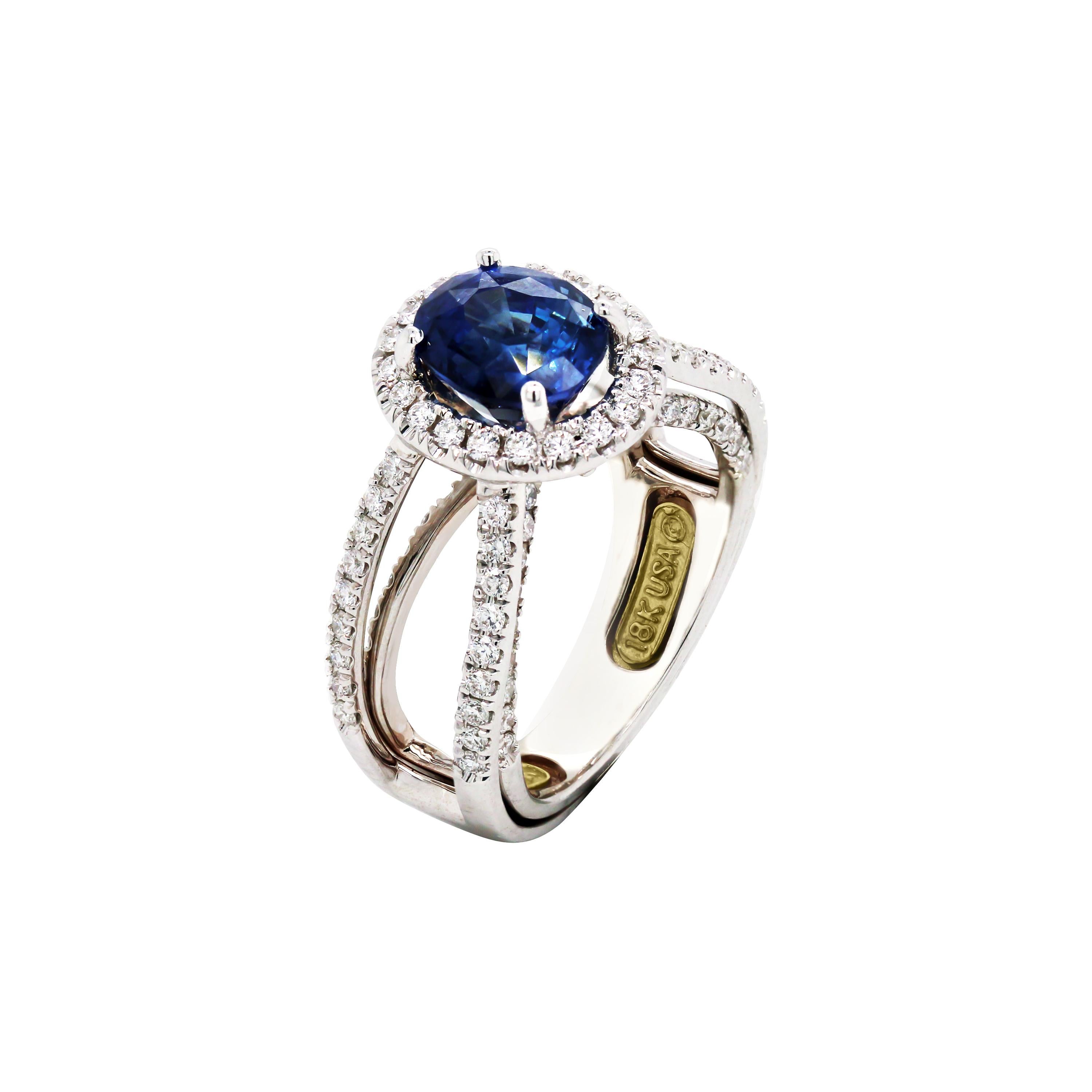 Stambolian 3.48 Carat Oval Blue Sapphire 18K White Gold Diamond Cocktail Ring