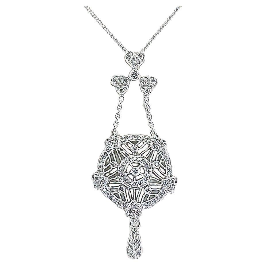 White Gold and Diamond Slide Pendant Necklace For Sale