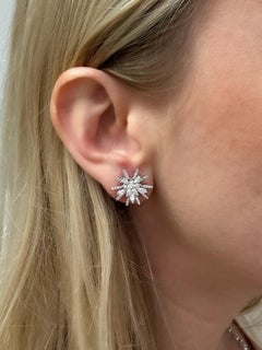 White Gold and Diamond Starburst Earrings