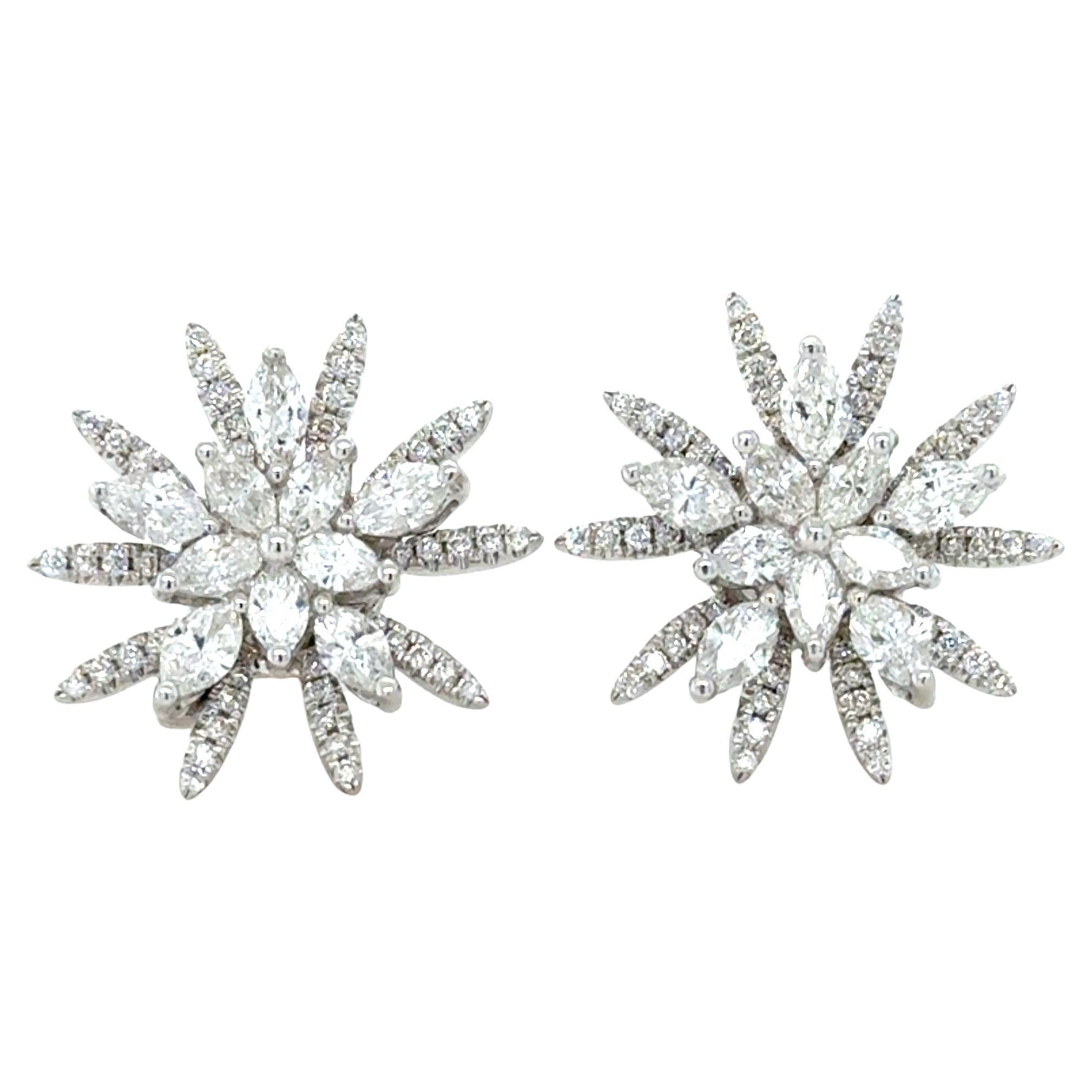 White Gold and Diamond Starburst Earrings
