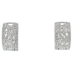 White Gold and Diamond Wide Huggie Earrings