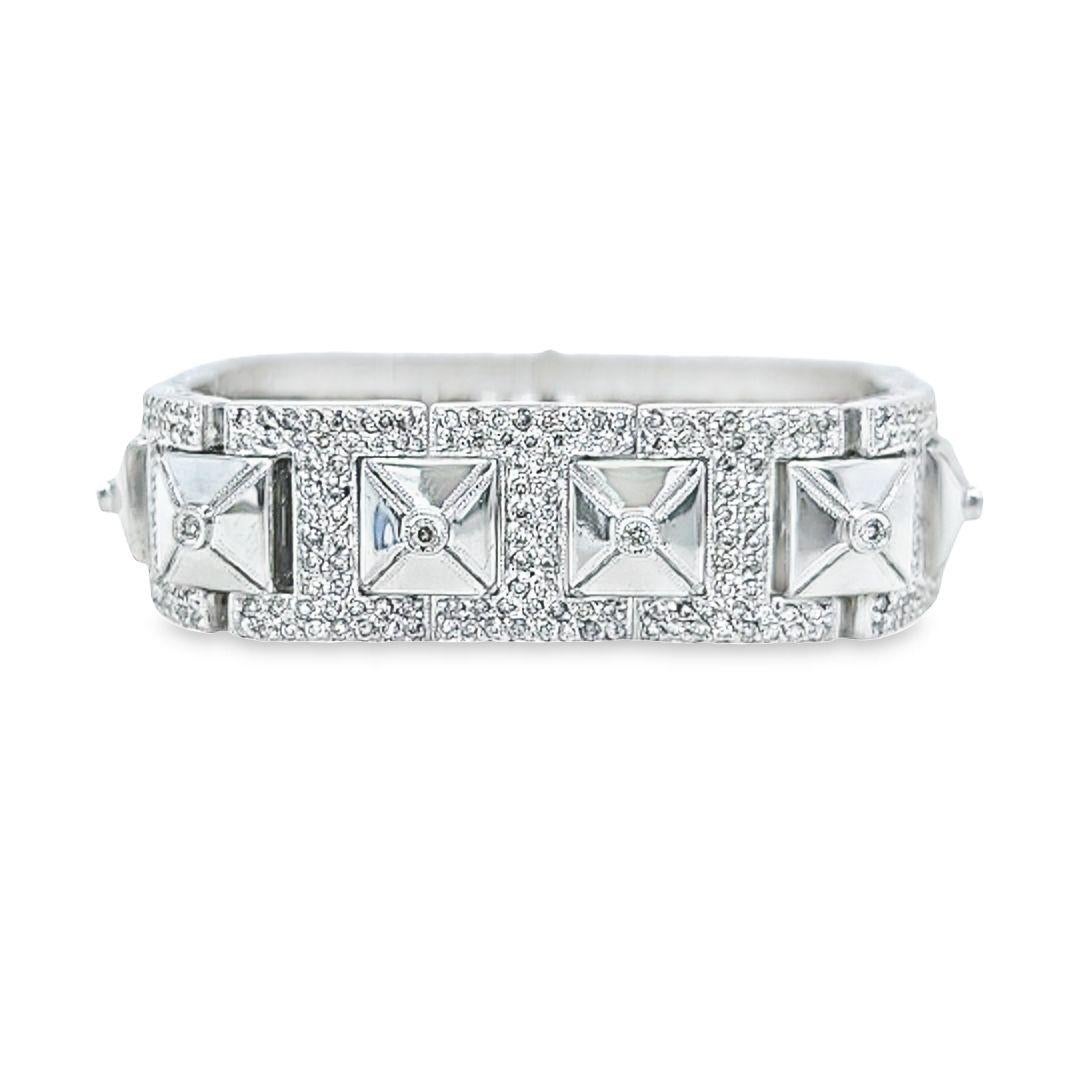 White Gold and Diamond Wide Pyramid Bracelet For Sale 1