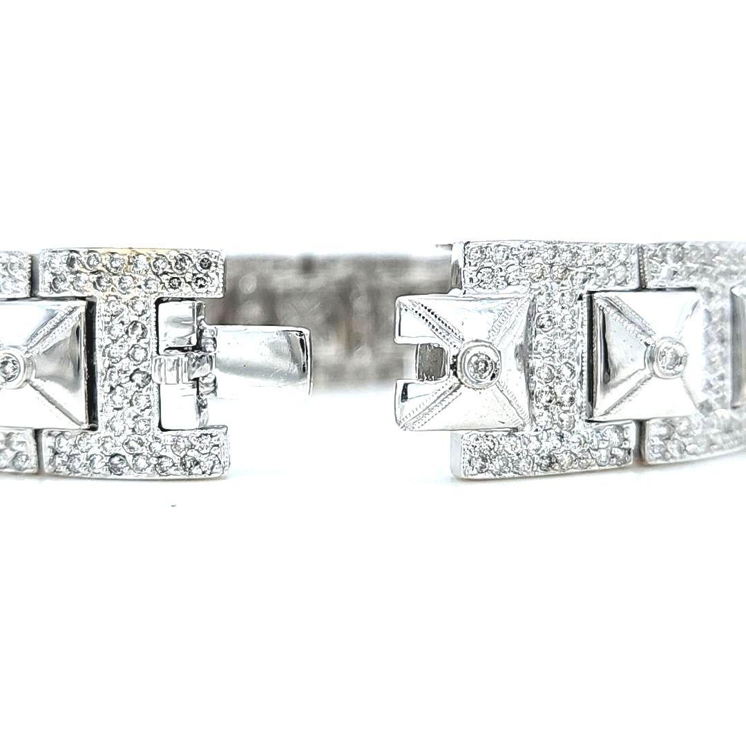 White Gold and Diamond Wide Pyramid Bracelet For Sale 2