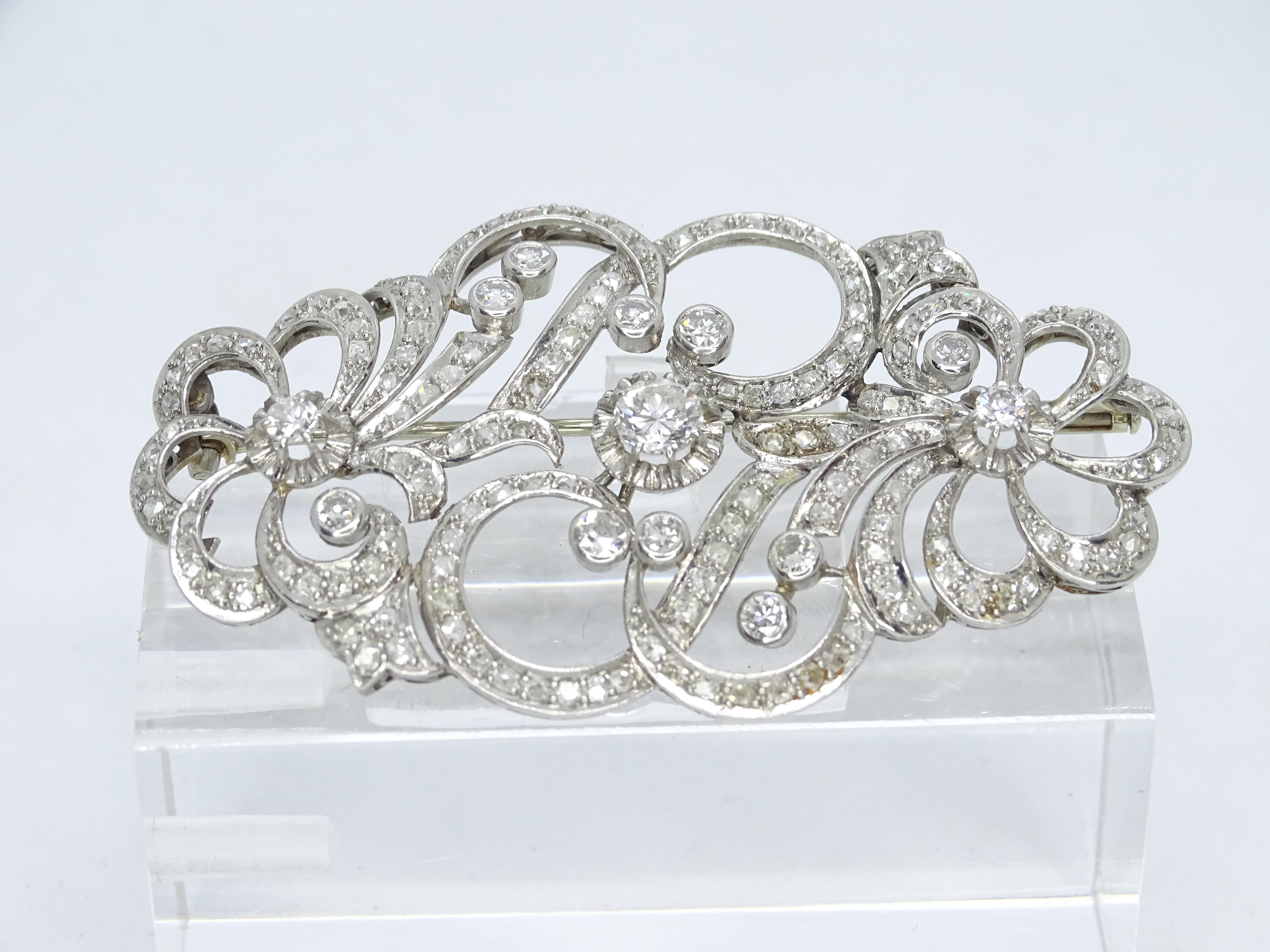 White gold and diamonds Art Nouveau Brooch , French jewell 9