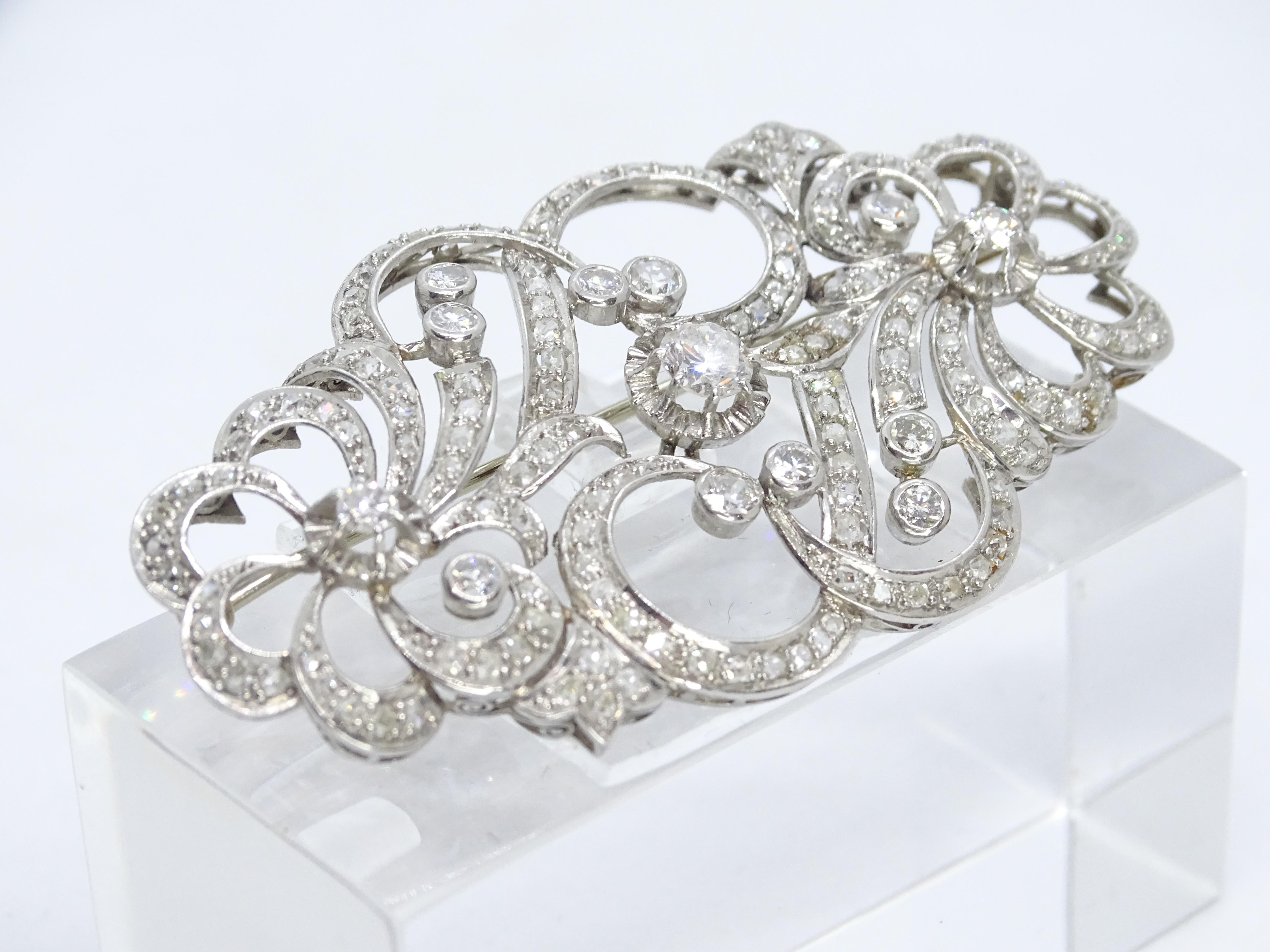 White gold and diamonds Art Nouveau Brooch , French jewell 10
