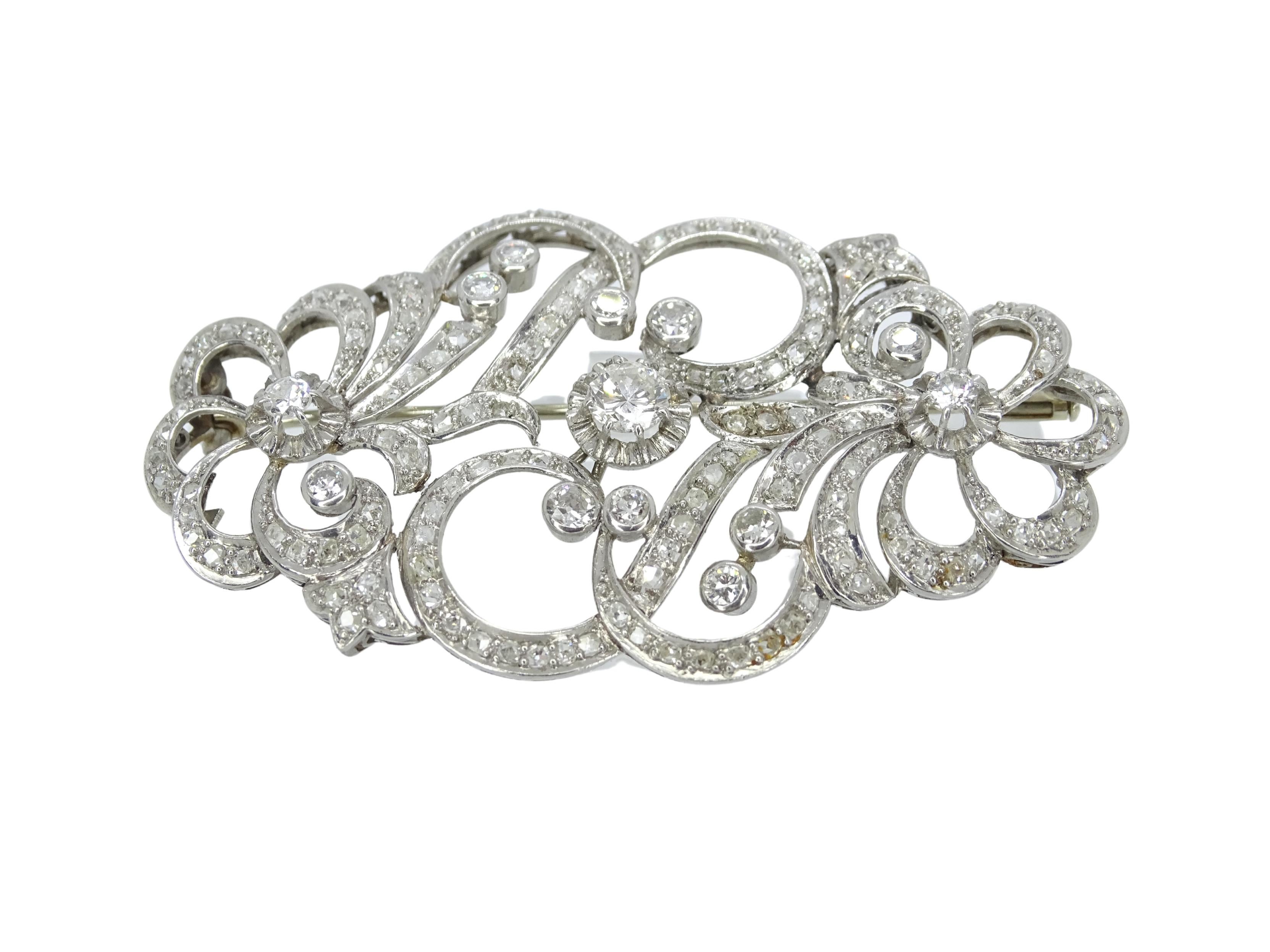 White gold and diamonds Art Nouveau Brooch , French jewell For Sale at ...