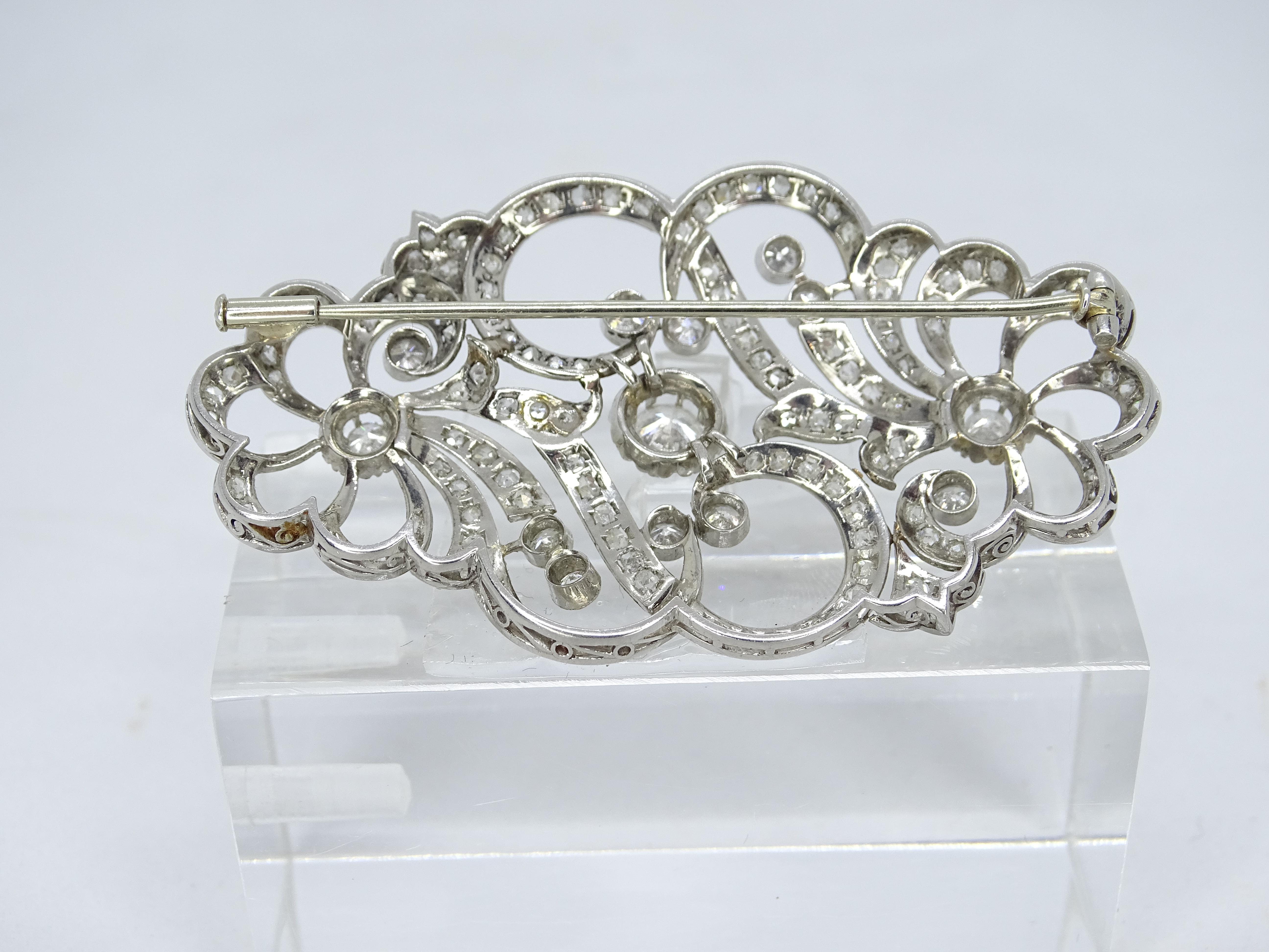 White gold and diamonds Art Nouveau Brooch , French jewell In Excellent Condition In VALLADOLID, ES