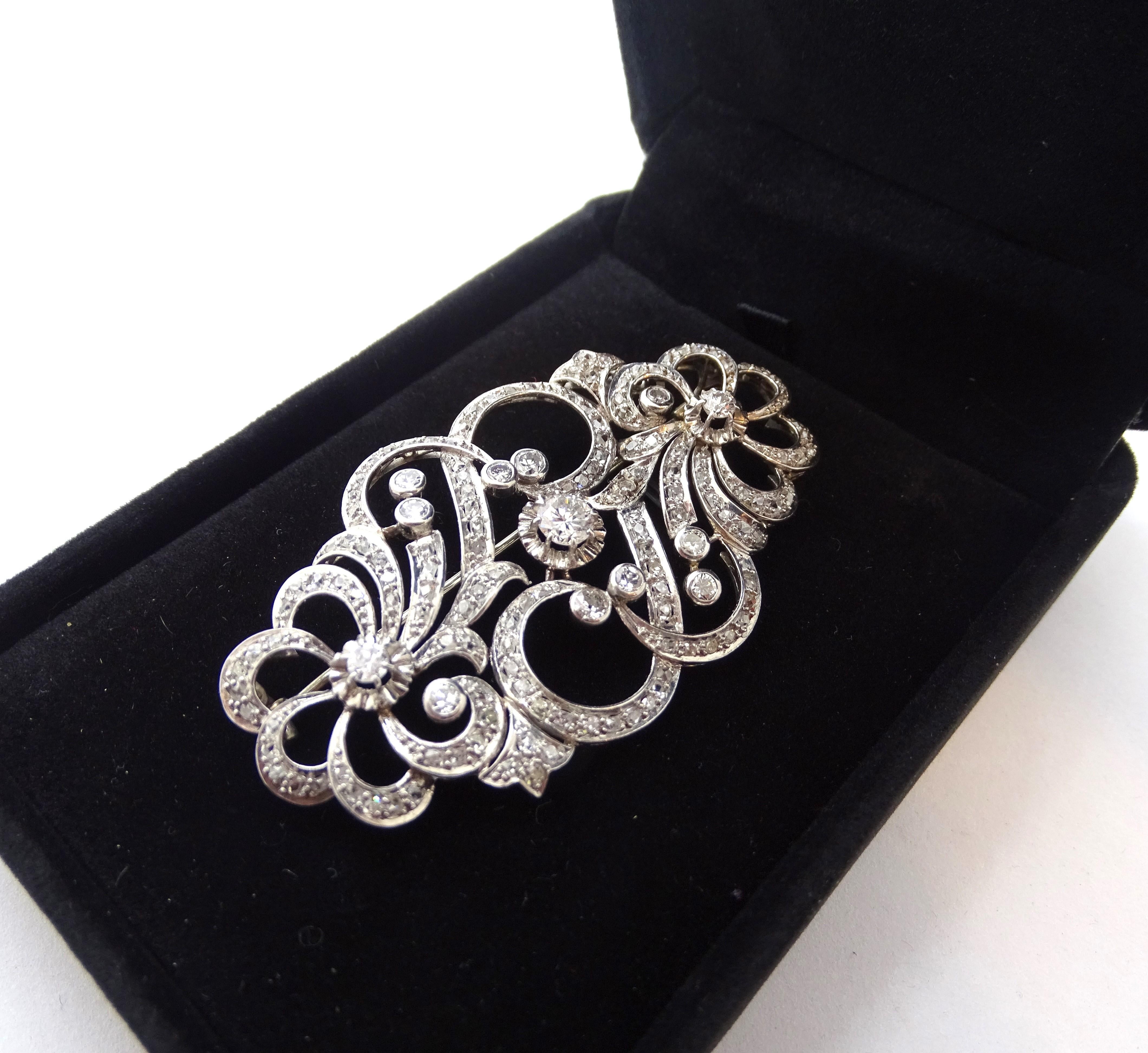 White gold and diamonds Art Nouveau Brooch , French jewell 3