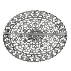 Oval-Shaped White Gold and Diamond Brooch