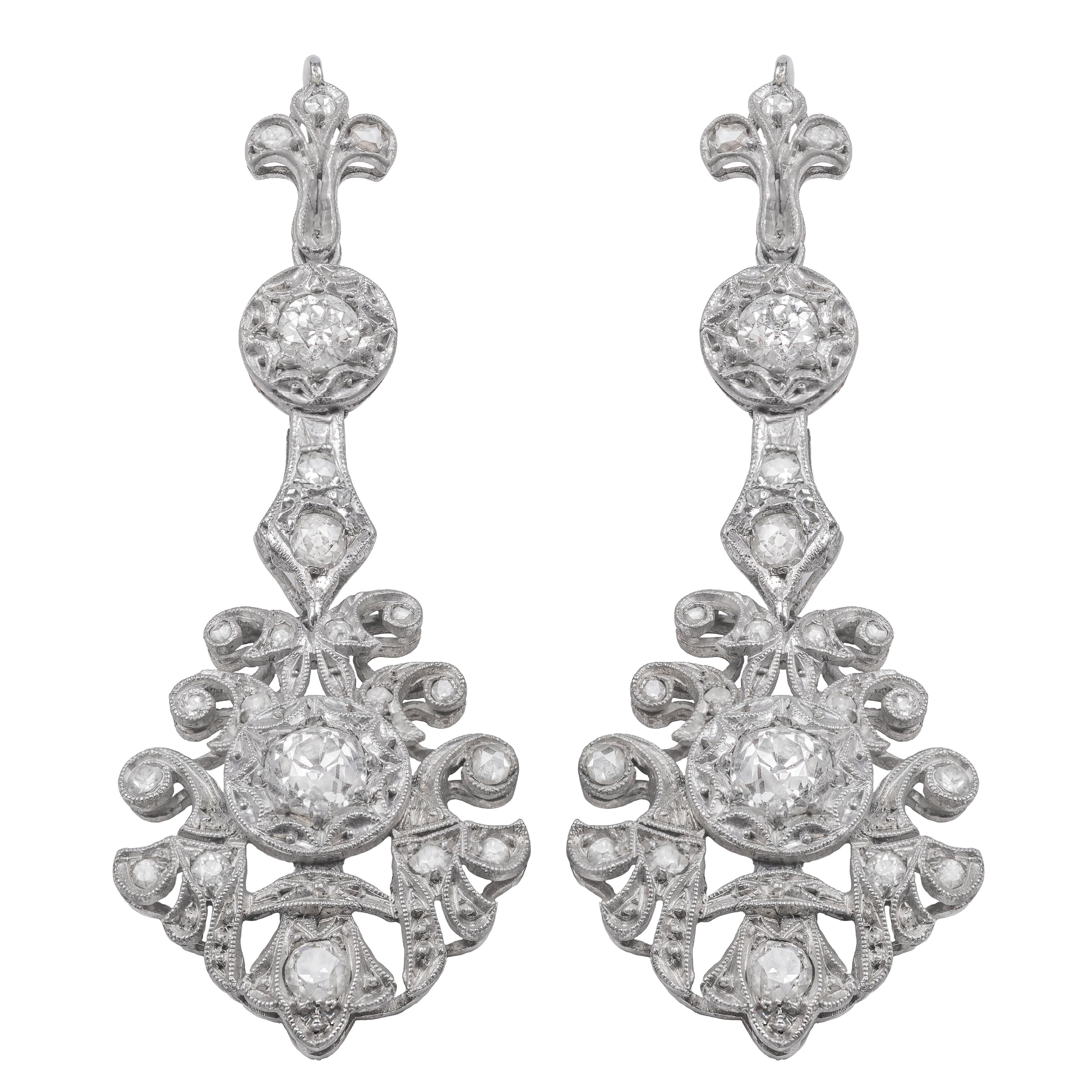 Brilliant Cut White Gold and Diamonds Earrings For Sale