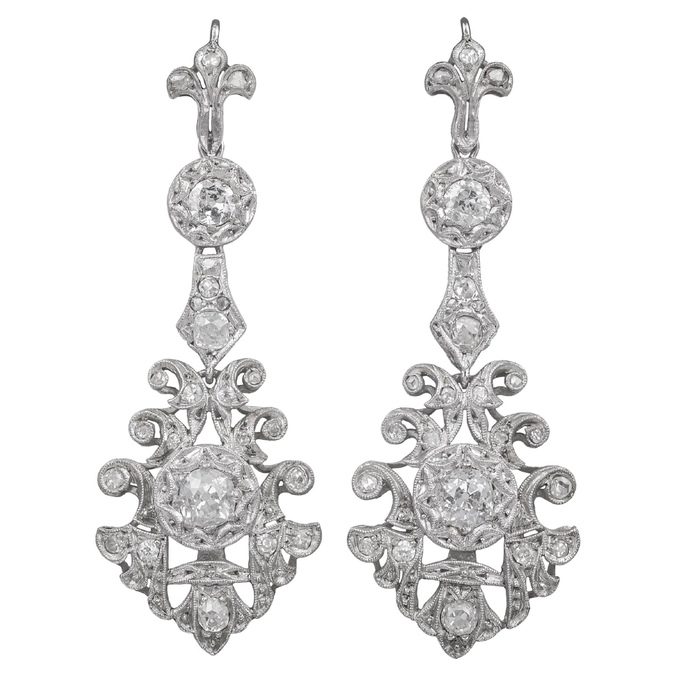 White Gold and Diamonds Earrings For Sale