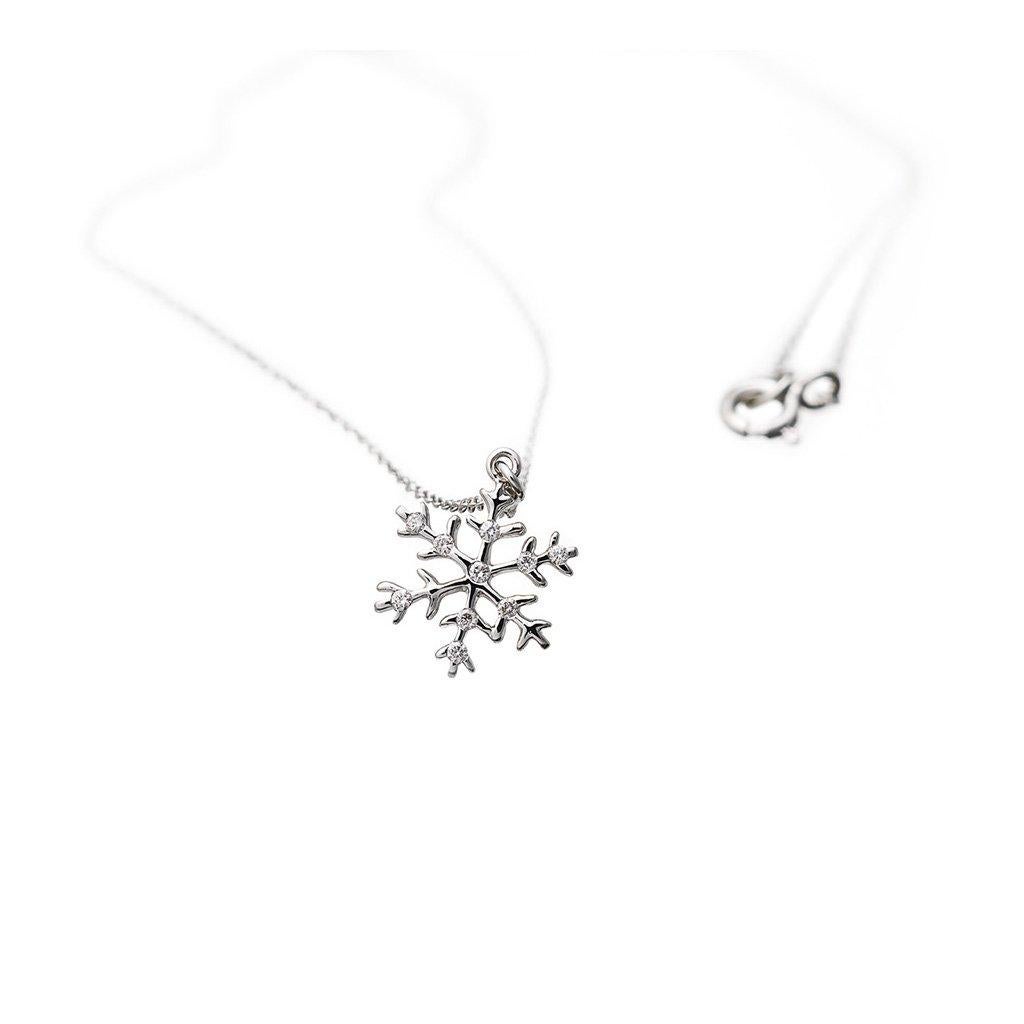 Or blanc  et diamants  Collier de flocons de neige avec pendentif