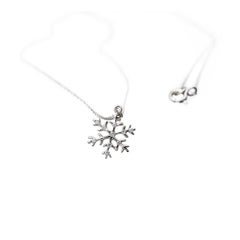 White Gold  and Diamonds  Snow Flake Necklace with Pendant