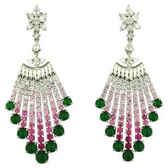 Vintage White Gold and Jadeite Chandelier Earrings
