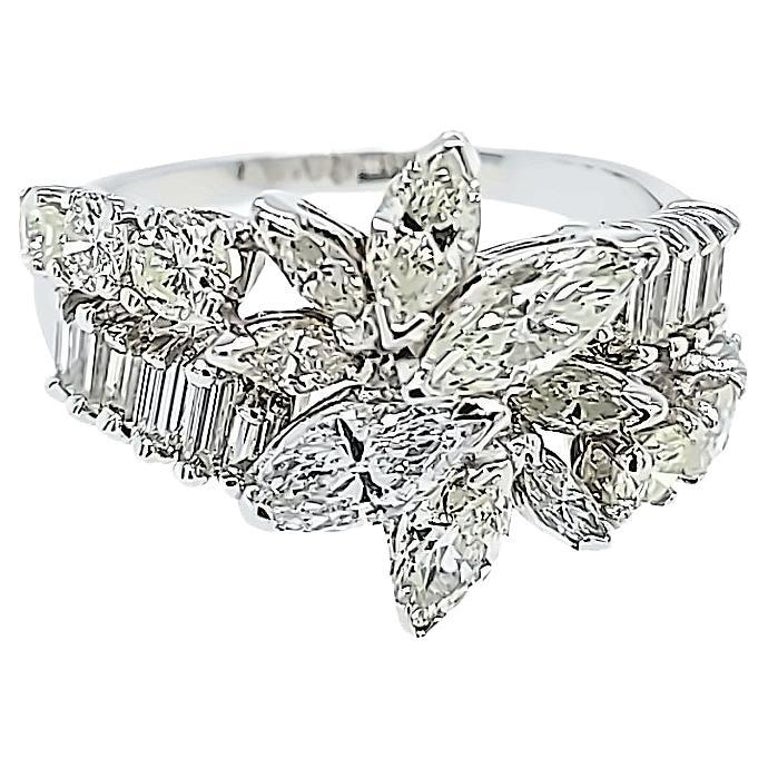 White Gold and Marquise Diamond Flower Ring For Sale at 1stDibs