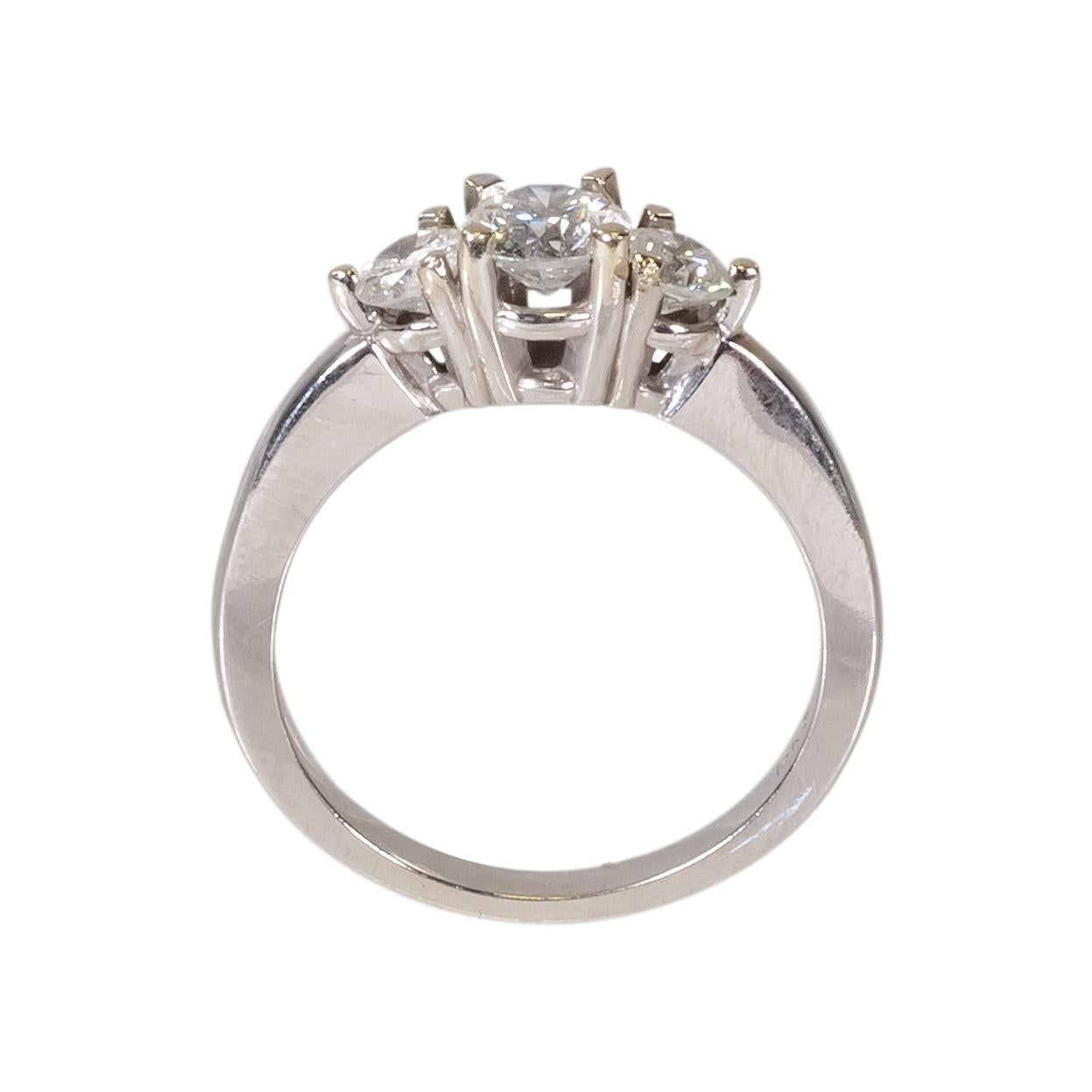 Stunning clarity, three stone diamond and 14 kt white gold ring. 1/2 ct center stone with two 1/4 ct diamonds on the sides total 1 ctw.

PERIOD: After 1950

ORIGIN: United States

SIZE: Size 6.25

Family Owned & Operated
Cisco’s Gallery deals in the