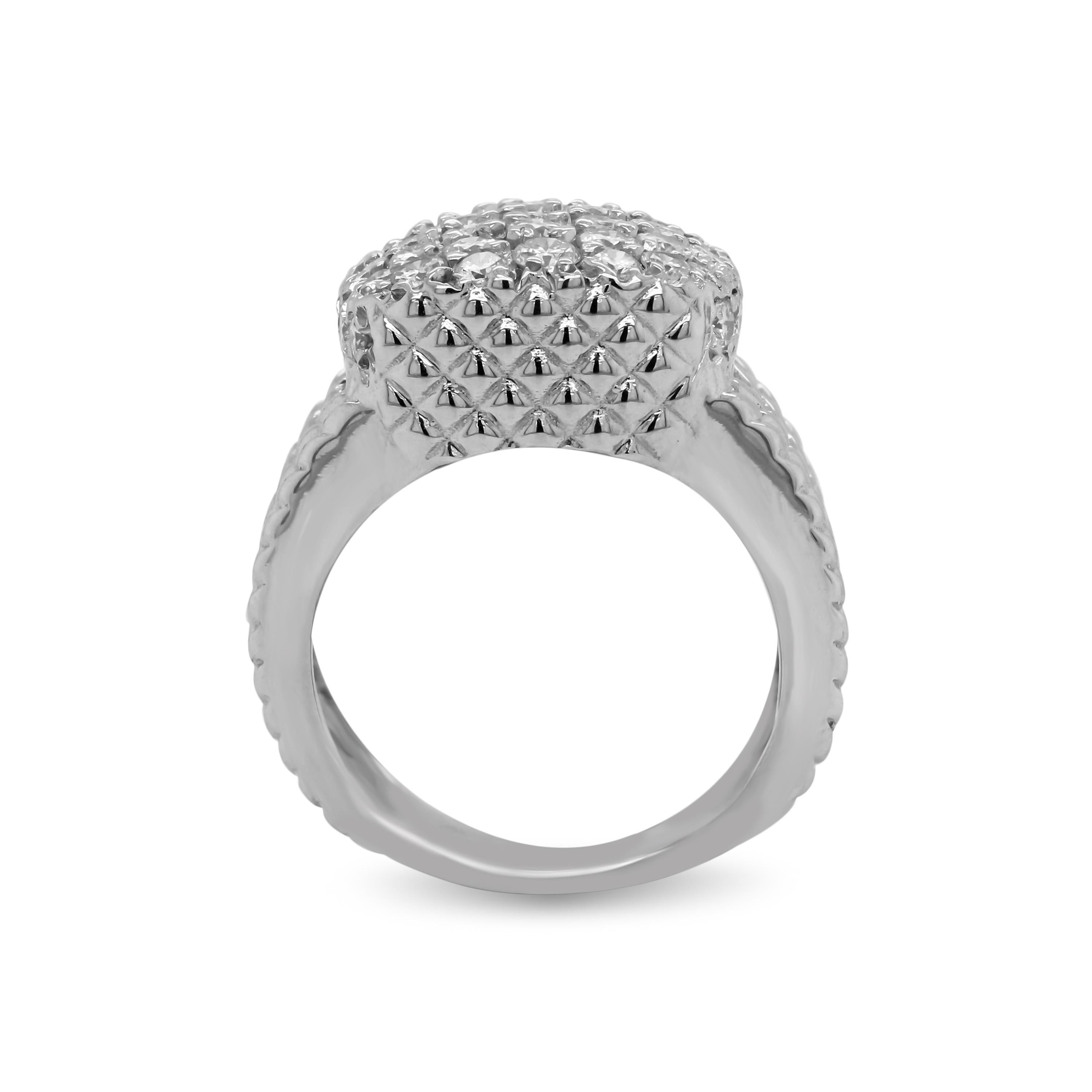 14k White Gold and Pavé Set Diamonds Cable Band Mens Ring

This fun and everyday mens ring features three cable-design bands that make their way to pavé set diamonds on the face of the ring

Apprx. 2.40 carat G color, VS clarity diamonds total
