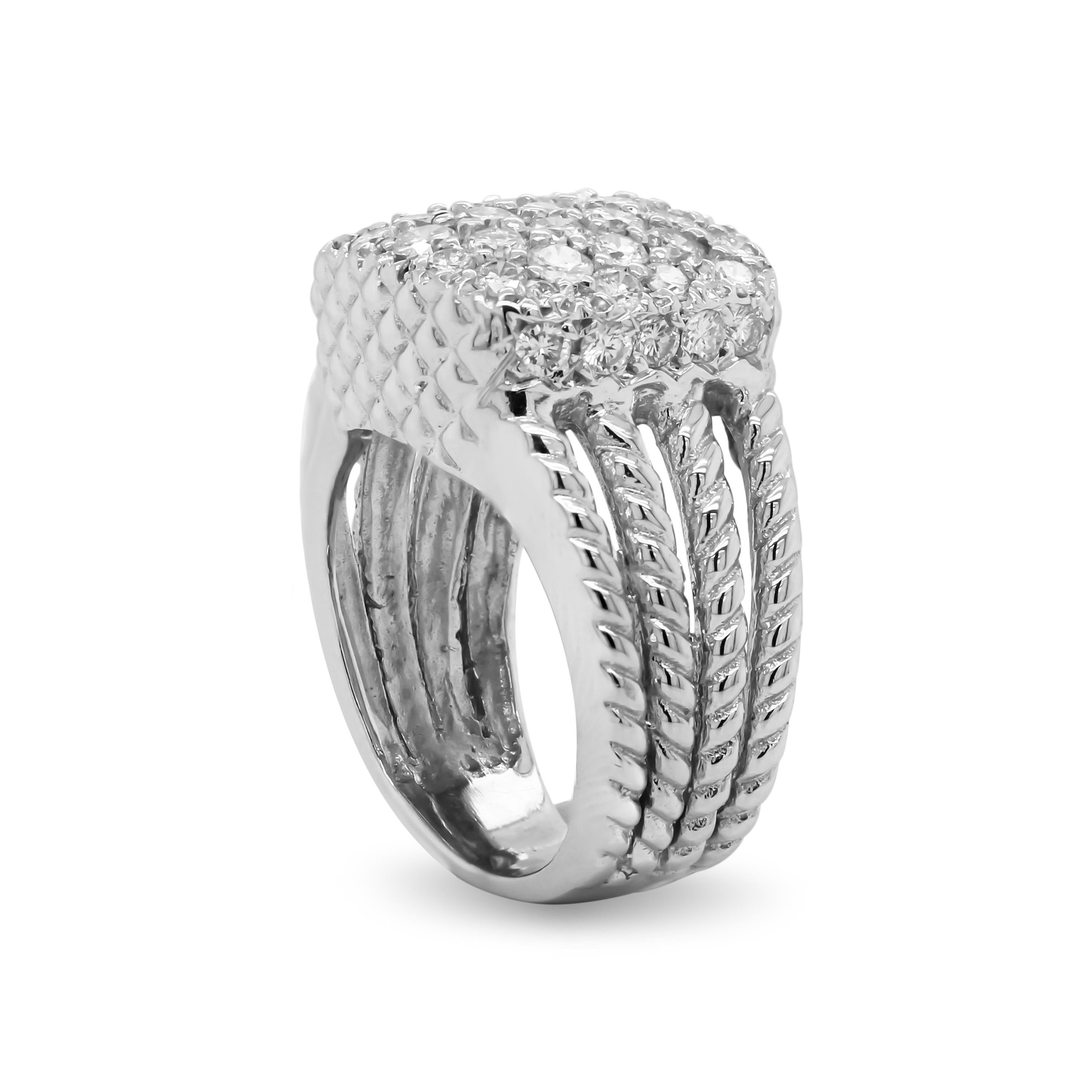 Contemporary White Gold and Pavé Set Diamonds Cable Band Men's Ring