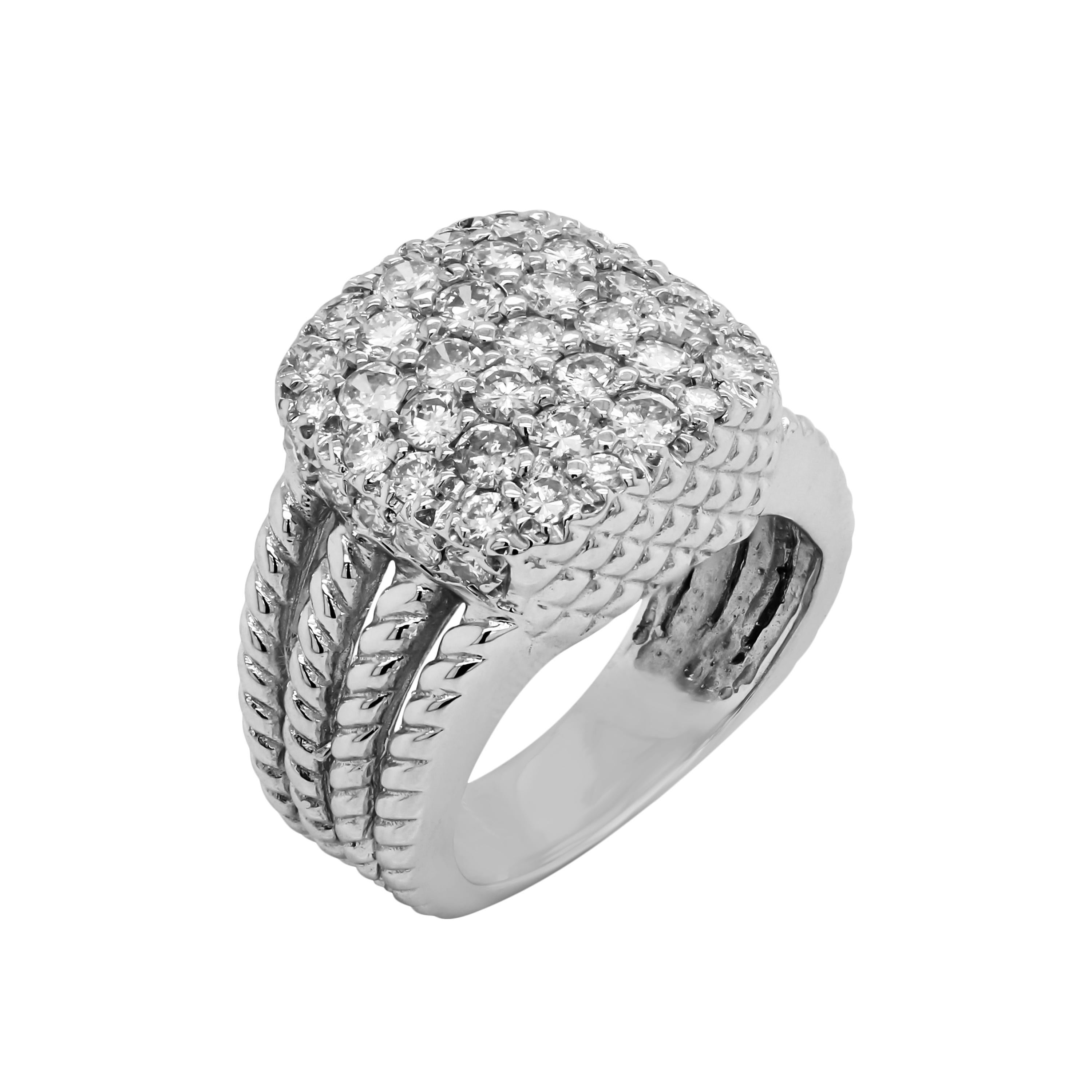 Round Cut White Gold and Pavé Set Diamonds Cable Band Men's Ring