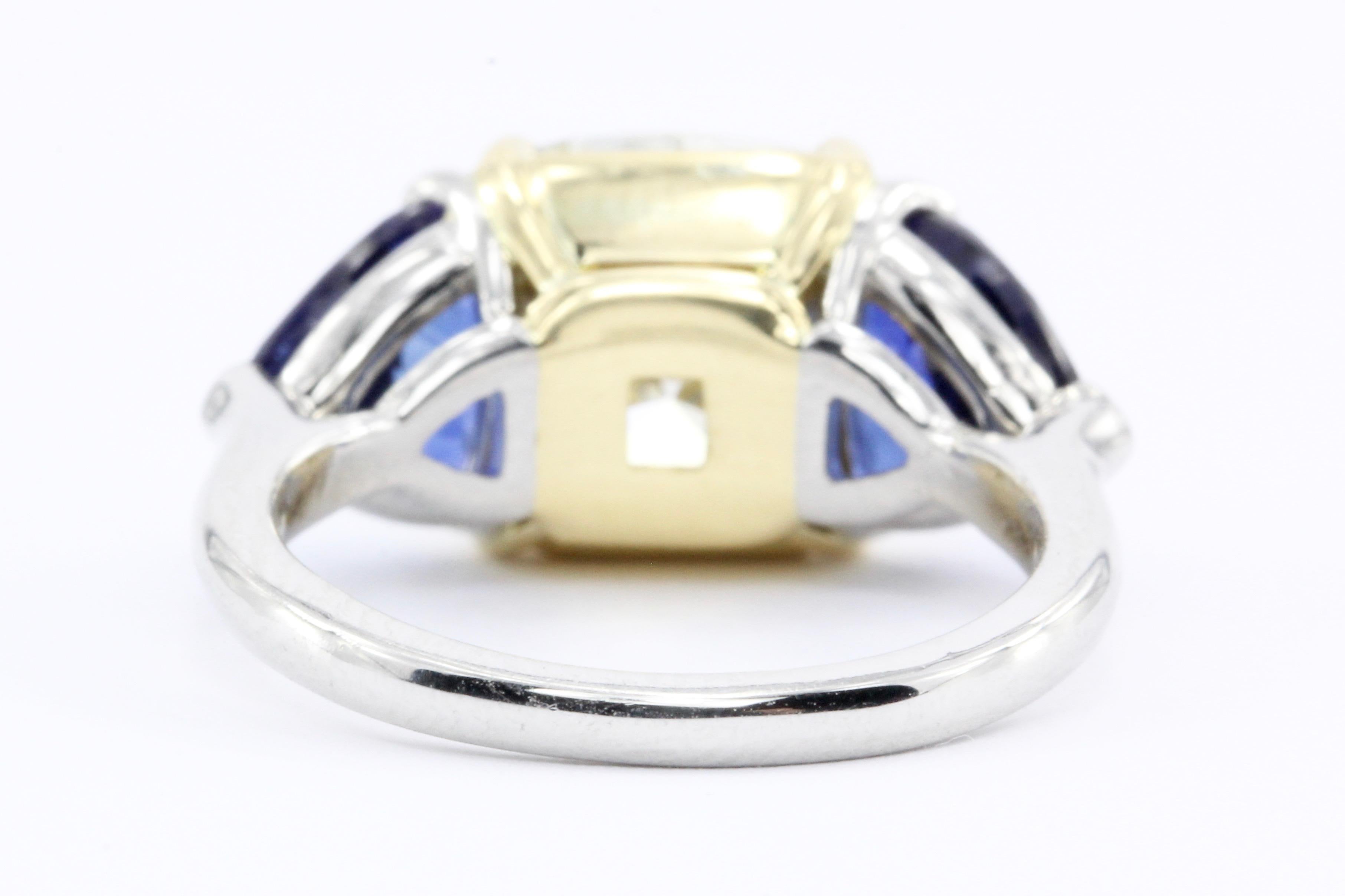 Cushion Cut White Gold and Platinum 3.11 1.5 Carat Natural Sapphire Ring