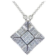 Collana con ciondolo convertibile in oro bianco e diamanti taglio Princess