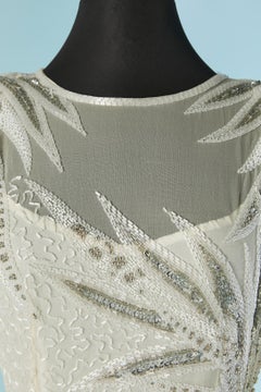 White, gold and silver silk beaded cocktail dress A.J BARI