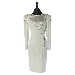 White, gold and silver silk beaded cocktail dress A.J BARI