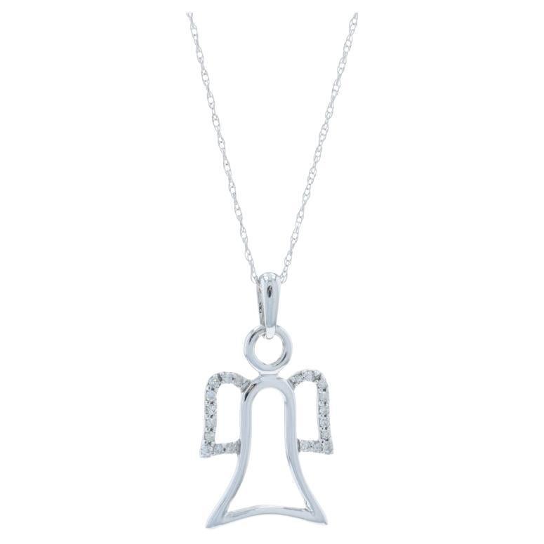 Collana con ciondolo a forma di angelo in oro bianco da 18" 14k