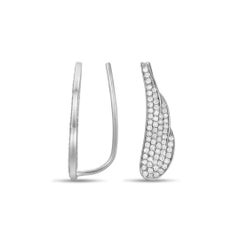 White Gold Angel Wing Climber Earrings