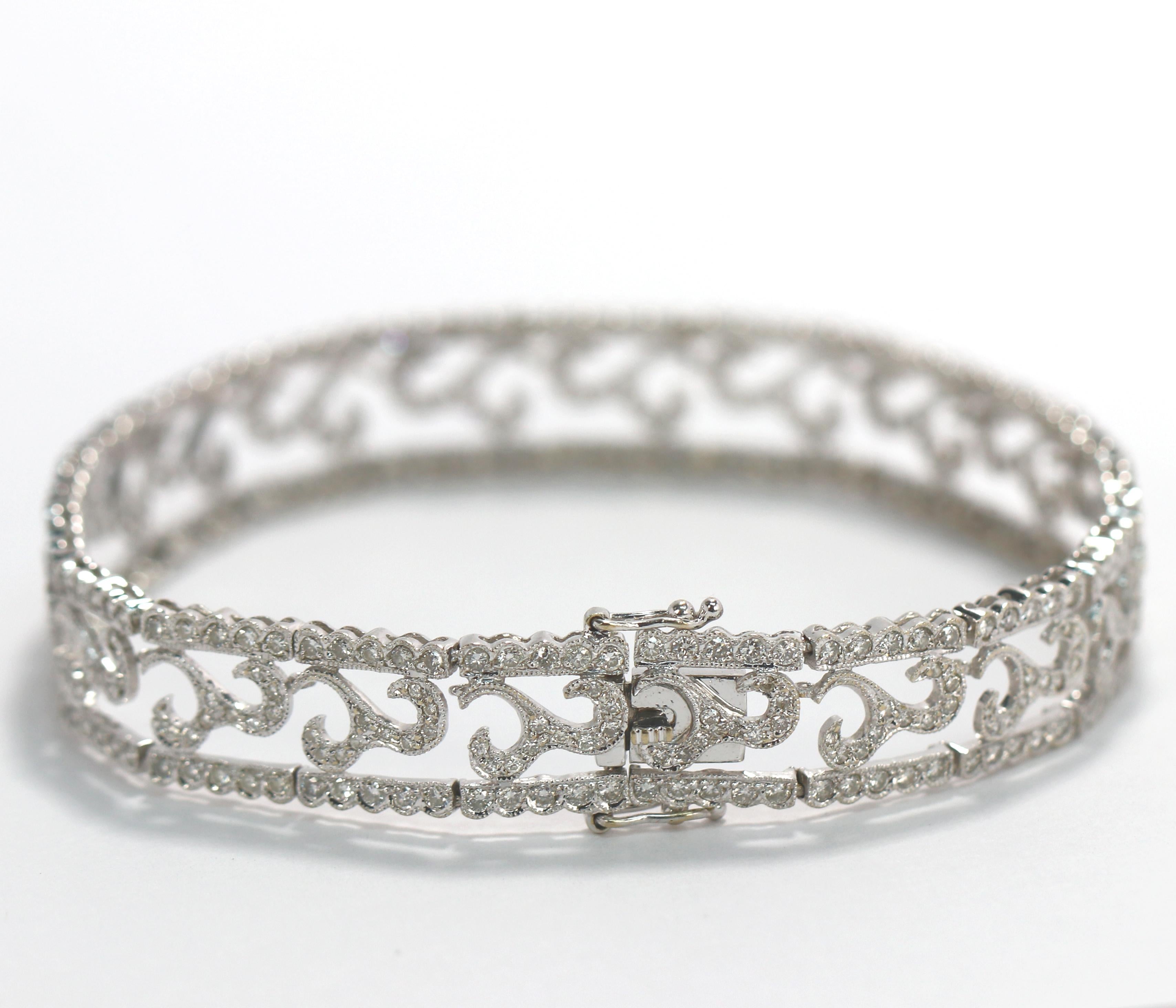 Women's White Gold Antique Inspired Diamond Bracelet