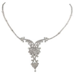 White Gold Antique Style Diamond 6.00 Carat Cluster Necklace