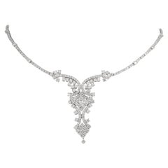 White Gold Antique Style Diamond 6.00 Carat Cluster Necklace