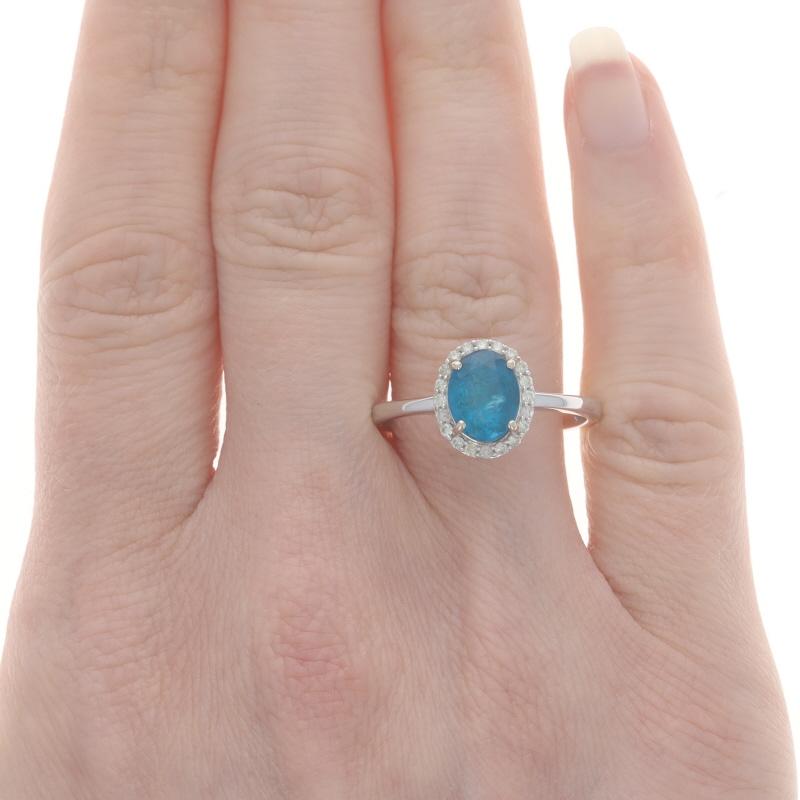 Oval Cut White Gold Apatite & Diamond Halo Ring - 10k Oval 2.10ctw For Sale