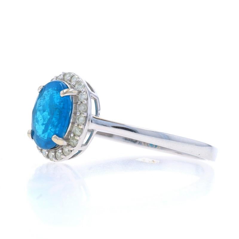 White Gold Apatite & Diamond Halo Ring - 10k Oval 2.10ctw In Excellent Condition For Sale In Greensboro, NC