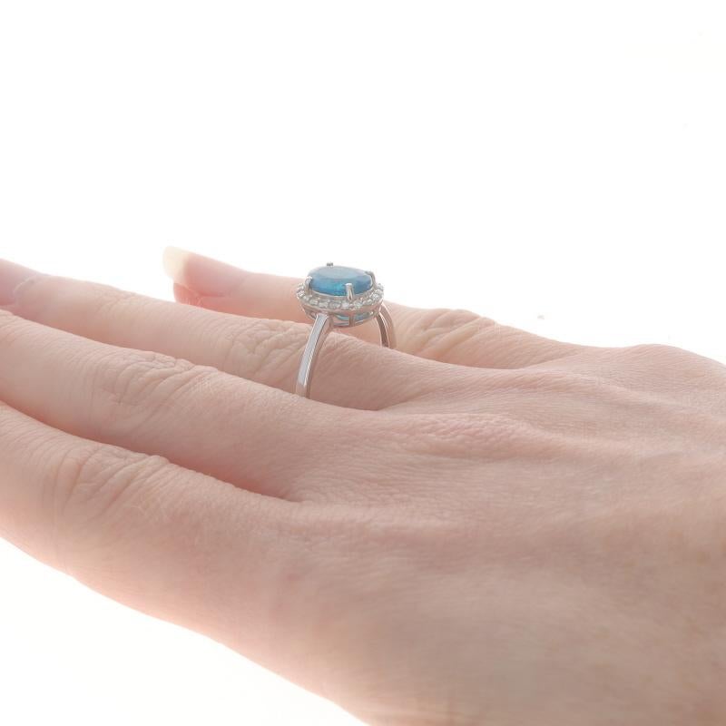 Women's White Gold Apatite & Diamond Halo Ring - 10k Oval 2.10ctw For Sale