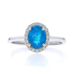 Anello aureola in oro bianco con apatite e diamanti - 10k Ovale 2,10ctw