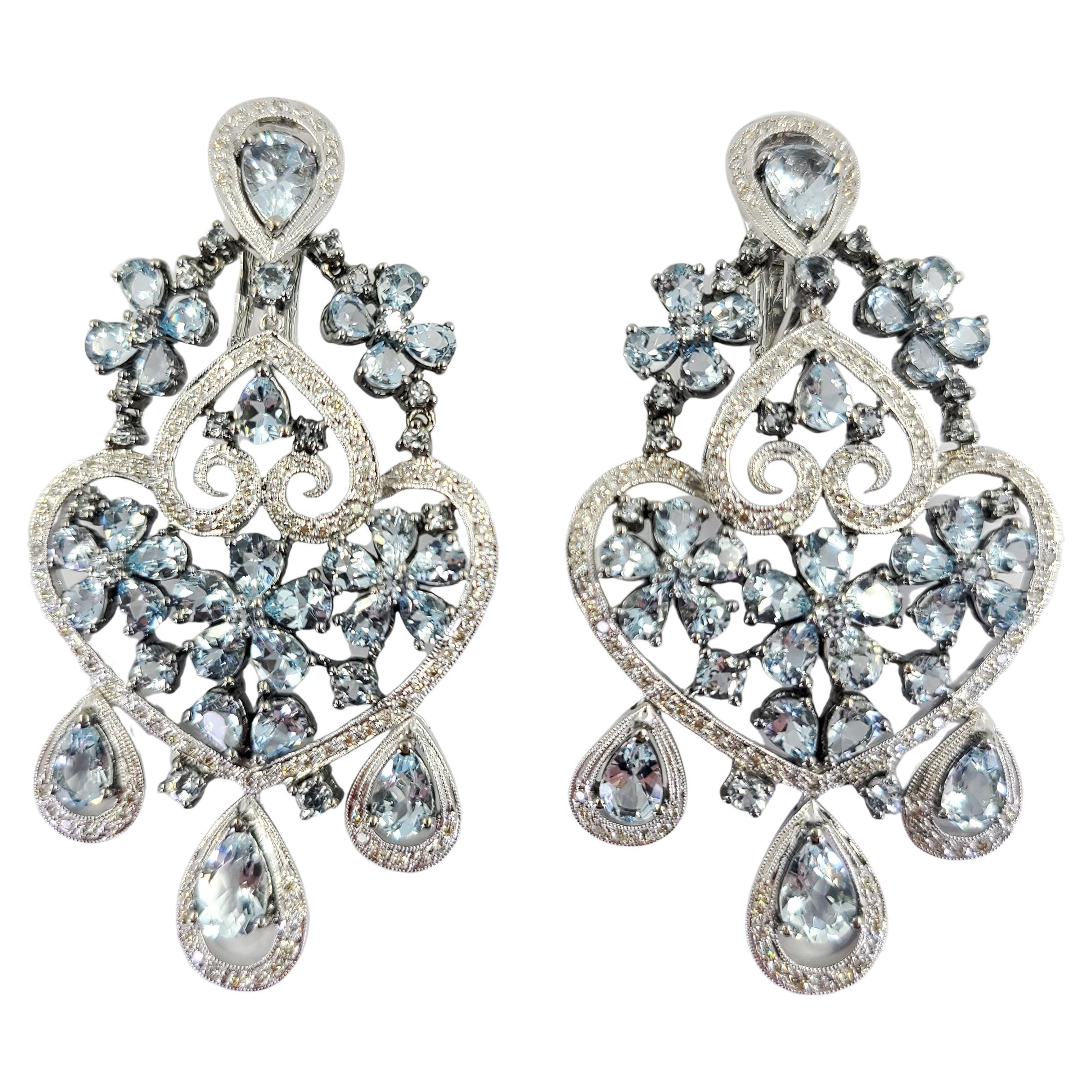 White Gold, Aquamarine, and Diamond Chandelier Earrings