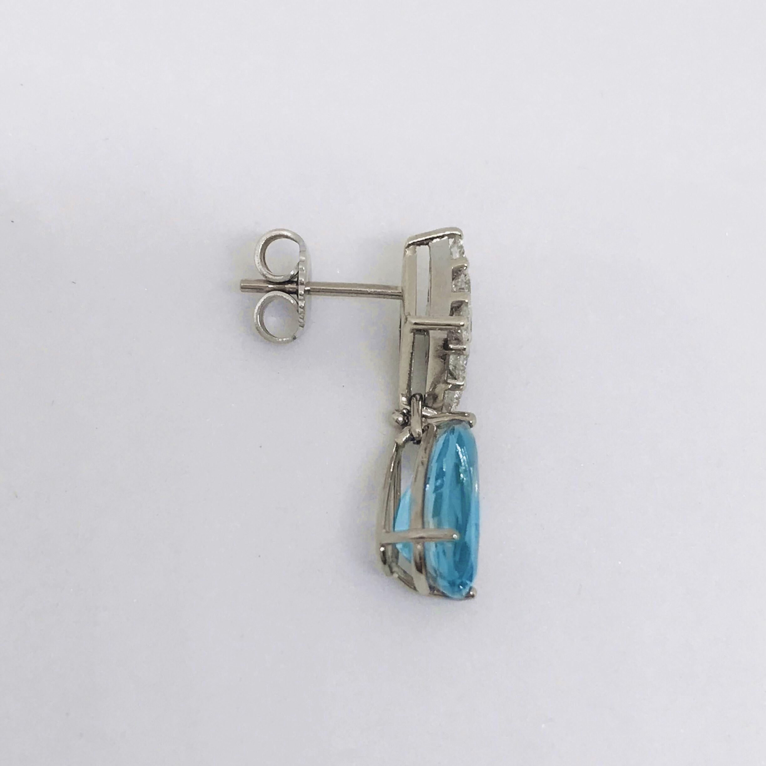 Contemporary White Gold Aquamarine and Diamond Drop Earrings For Sale