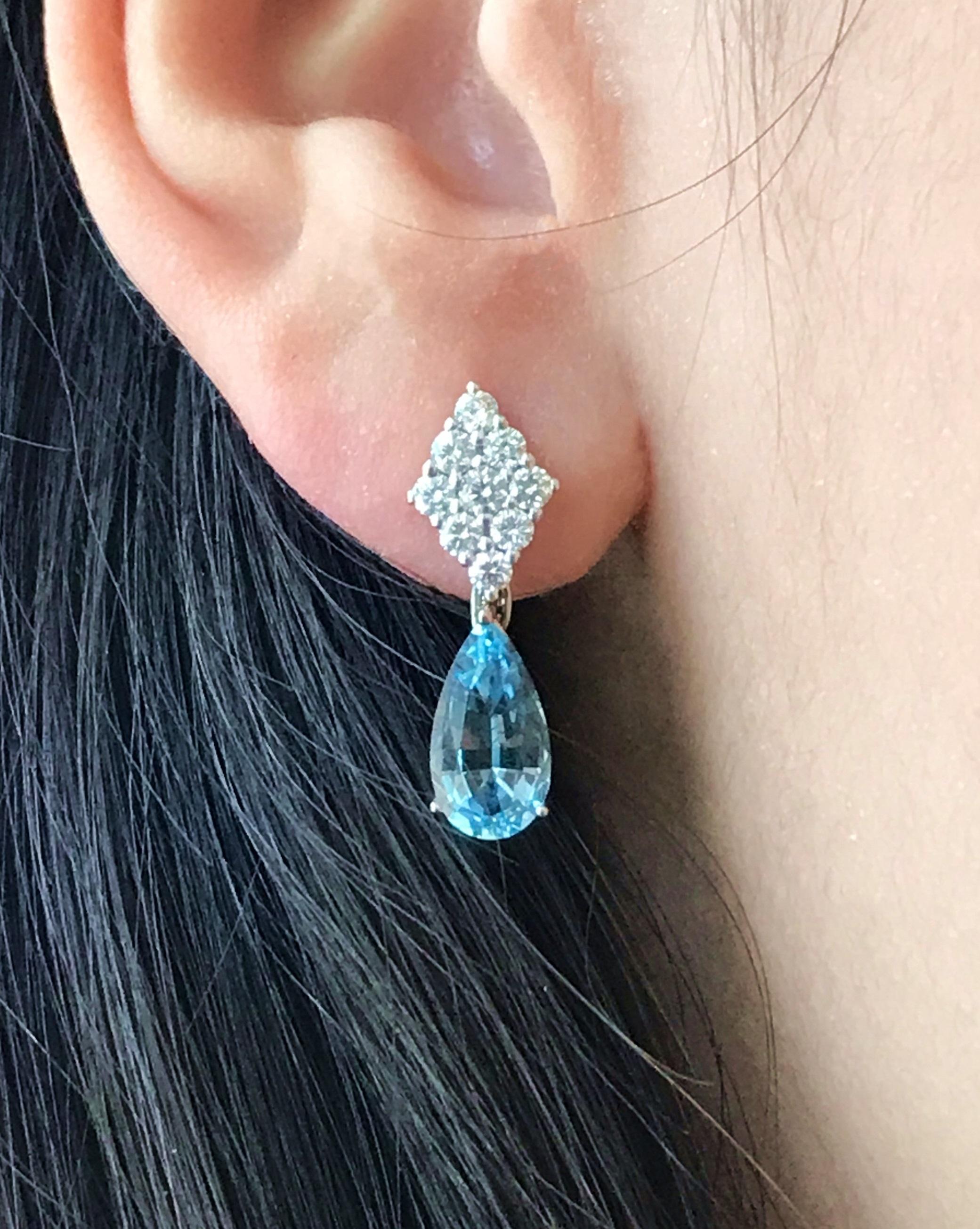 Women's White Gold Aquamarine and Diamond Drop Earrings For Sale