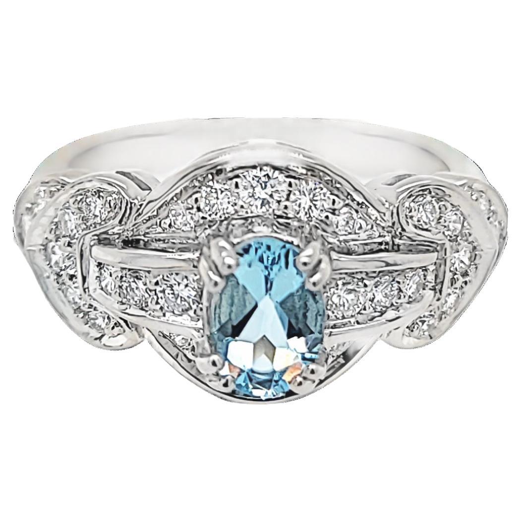 White Gold, Aquamarine, and Diamond Ring For Sale