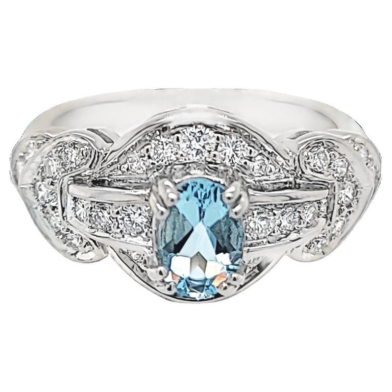 Aquamarine Ring With 0.15Ct Diamonds In 9ct White Gold main image 1