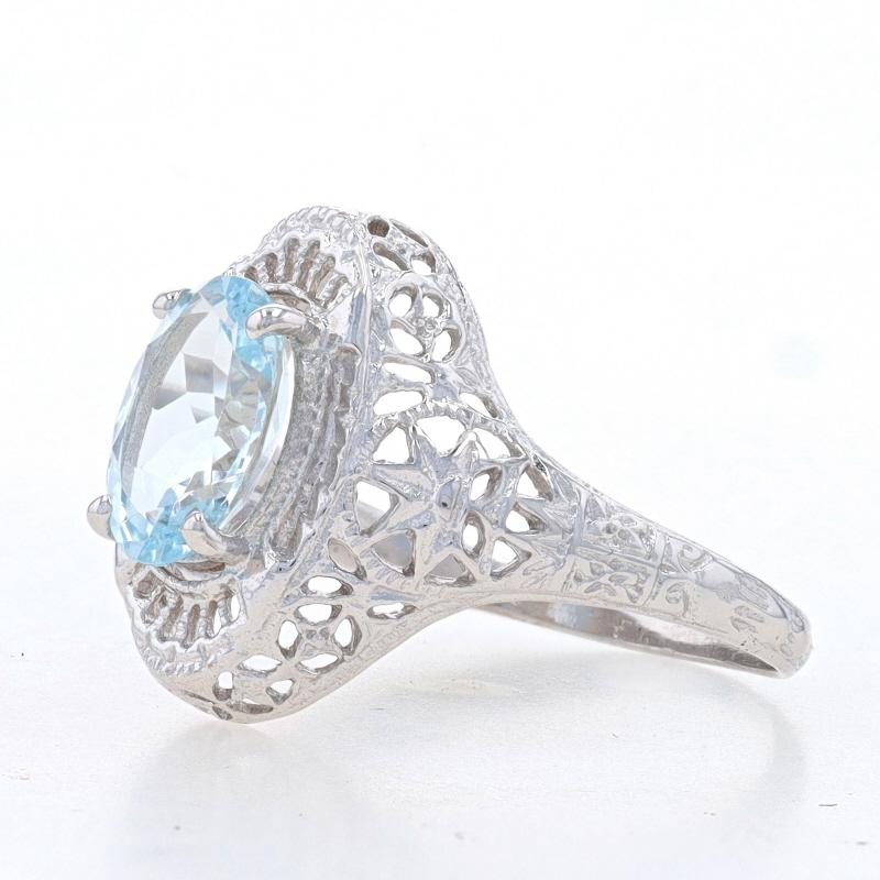 Oval Cut White Gold Aquamarine Cocktail Solitaire Ring -10k Oval 1.20ct Milgrain Filigree For Sale