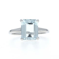 White Gold Aquamarine Cocktail Solitaire Ring - 14k Emerald 3.00ct